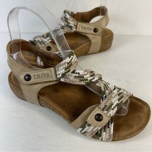 ❤️ Taos Footwear Beige and Olive Strappy Sandals 6.5